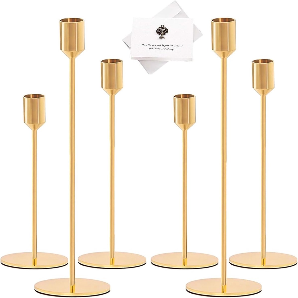 SnelShoppen - Gold Candle Holders Set van 6 - Hoge Vintage Kaarsenhouders - Decoratieve Gouden Kaarsenstandaards voor Thuisdecoratie, Diner, Tafelopst