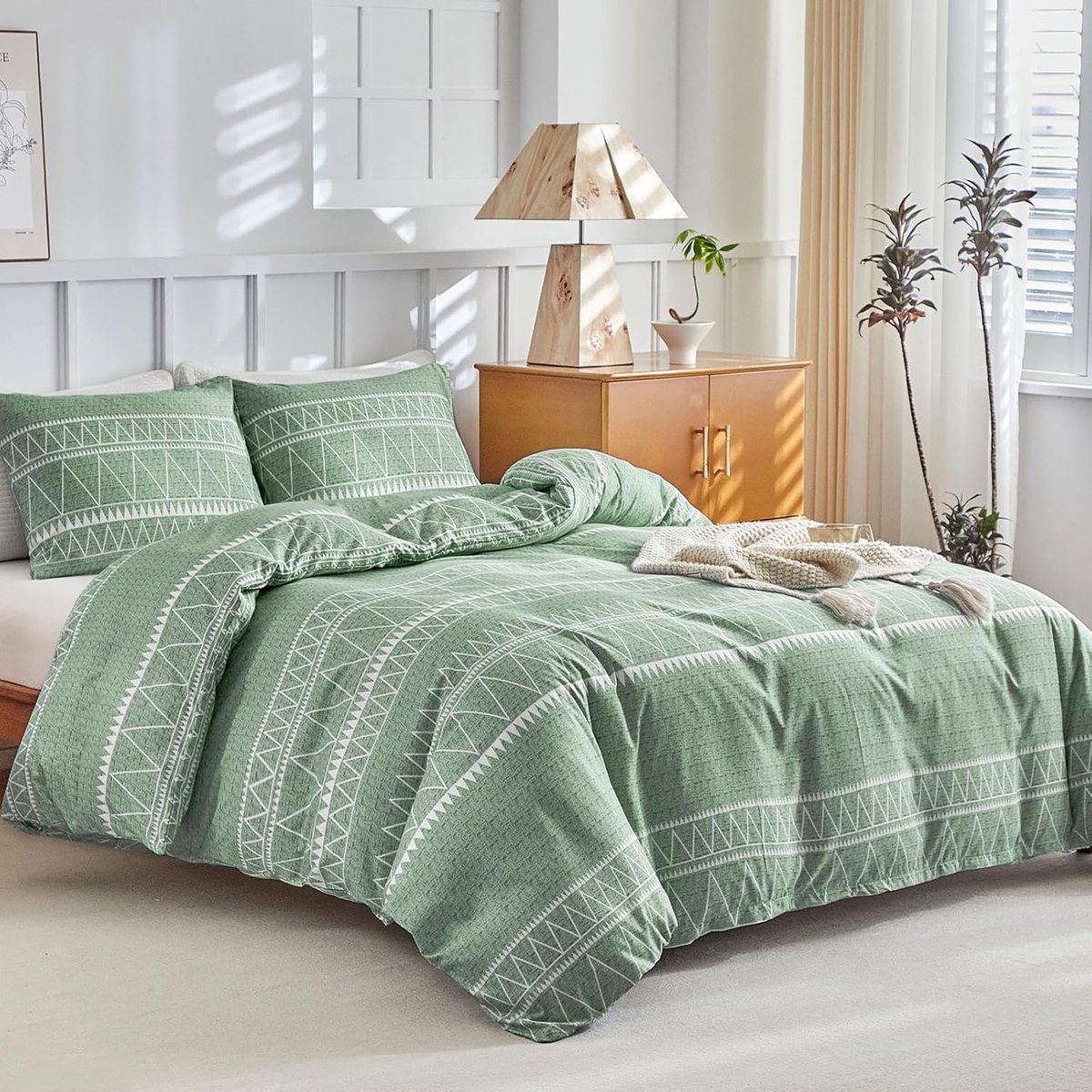 SnelShoppen - Dekbedovertrek 200x220 cm met Kussenslopen 80x80 cm - Bohemian Stijl Microfiber - Groene Kleur - Luxe en Comfortabel Bedlinnen voor Slaa