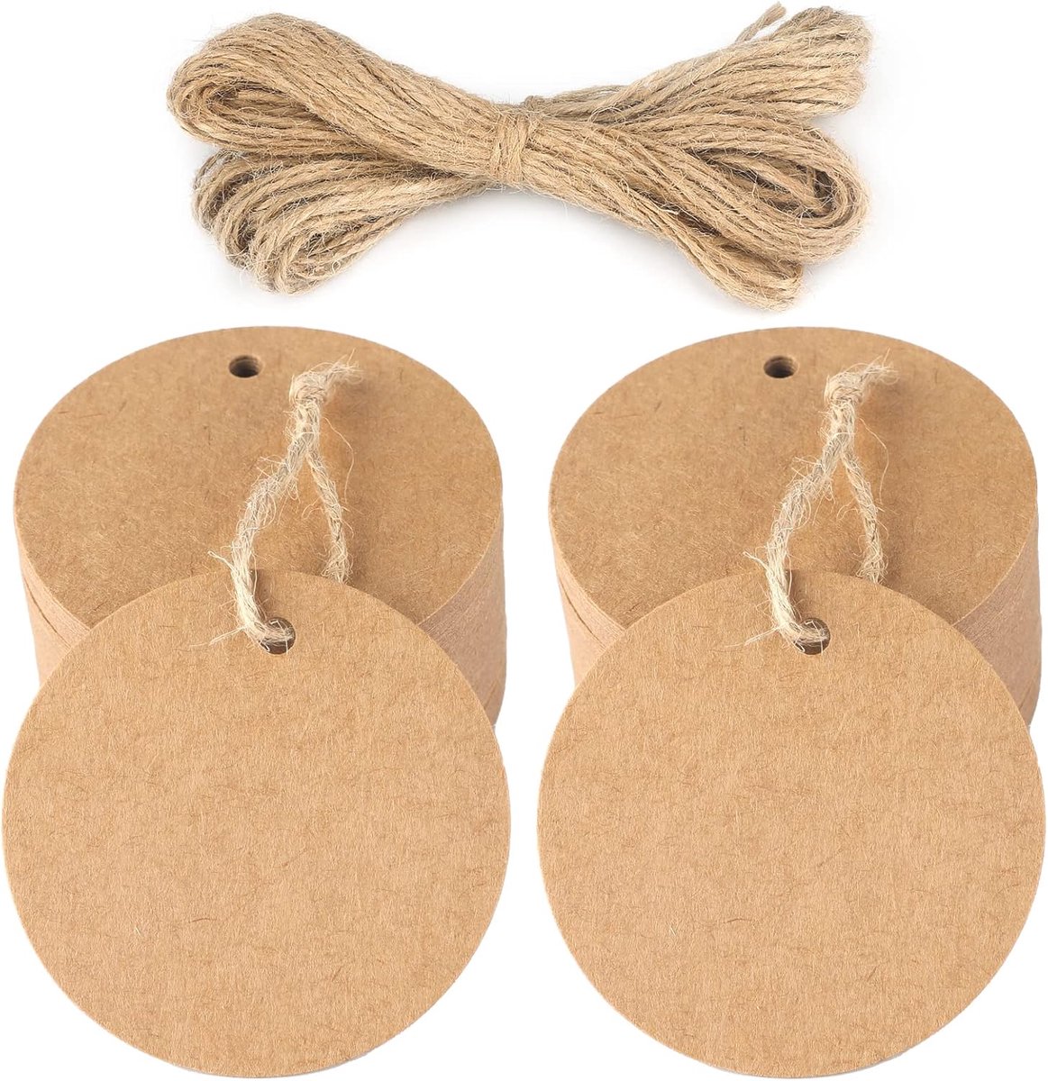 Ronde Kraftpapier Etiketten (100 stuks) met Jute Touw voor Cadeaus en Knutselwerk