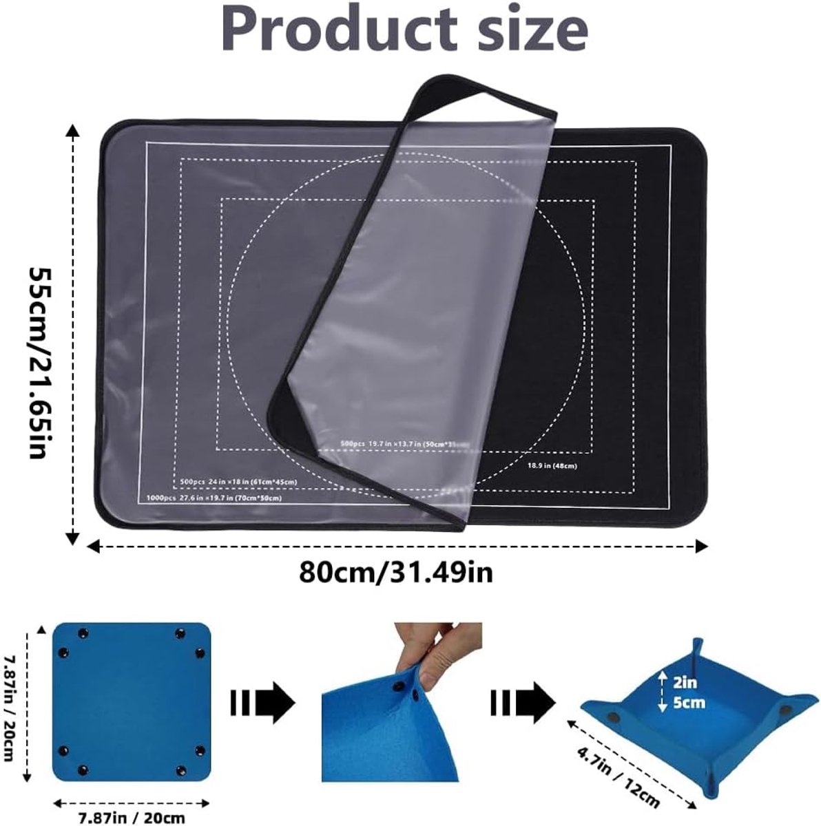 SnelShoppen - Puzzle Board 1000 Stukjes, 80x55 cm Vouwbare Puzzelmat met 8 Sorters en Transparante Deksel, Lichtgewicht Vilt Puzzelbord voor Puzzel Li