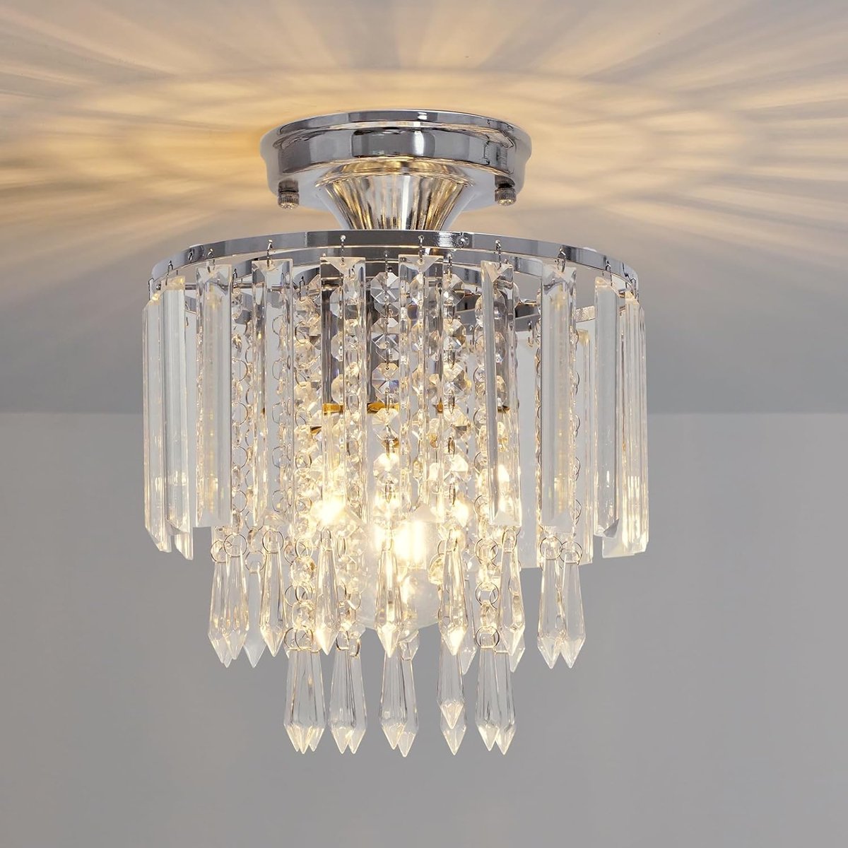 SnelShoppen - Moderne Kristallen Hanglamp - Kleine Chandelier met E27 Fitting - 23 cm - Voor Woonkamer, Slaapkamer, Keuken, Hal - Stijlvol en Elegant