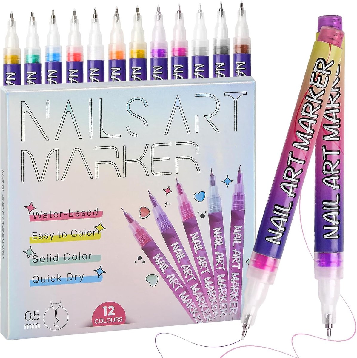 SnelShoppen - Nail Polish Pens Set van 12 Kleuren, 3D Nagellak Pen voor Kinderen, DIY Nagelkunst, Sneldrogend en Waterproof, Perfect voor Feest en Cre