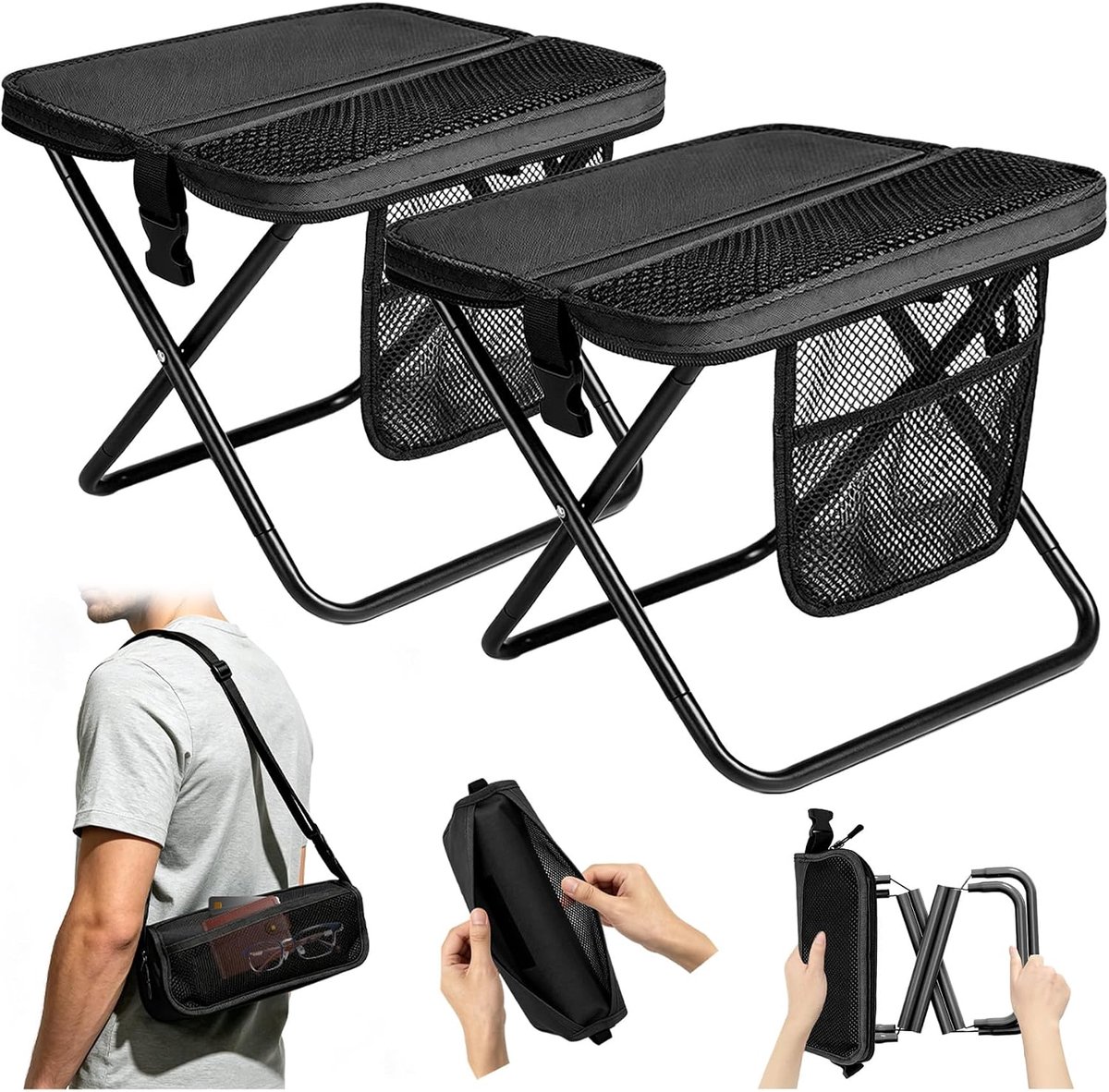 SnelShoppen - Opvouwbare Campingkruk en Rugzak 2-in-1, Draagbaar, Ultra Licht, 31x28x30 cm, Voor Wandelen, Vissen, Tuin, Barbecue, Strand, 120 kg, 2 S