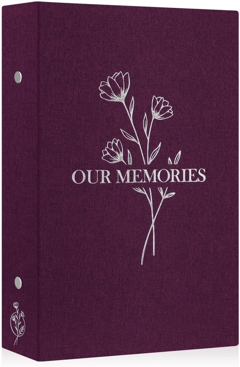 SnelShoppen - Fotoalbum 10x15 cm, 300 foto's, slip pockets, linnen kaft, 'Our Memories', paars, ideaal voor feesten, vakanties en herinneringen