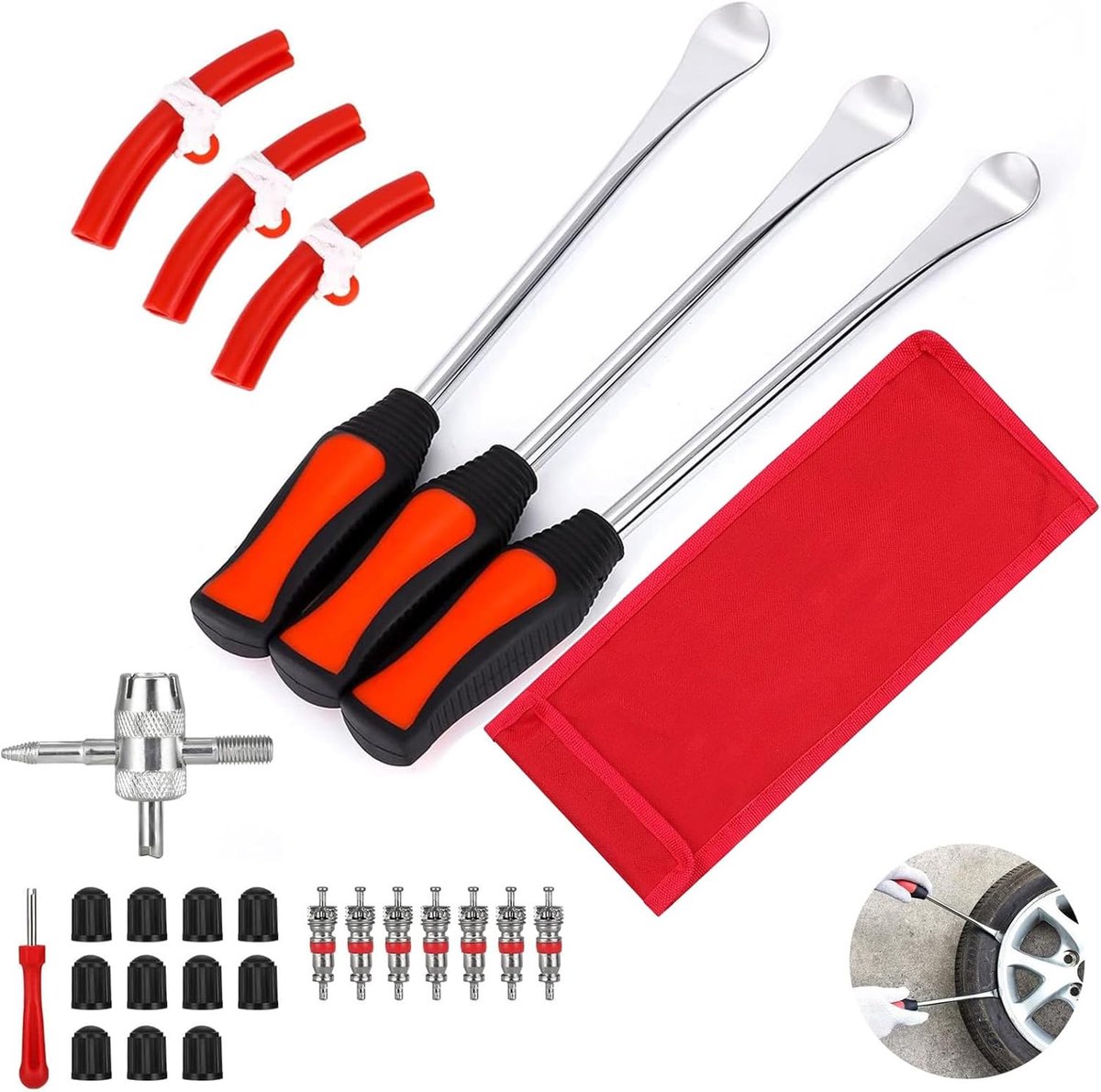 SnelShoppen - 11,5 Inch Fietsband Heftangen - Tyre Lifter van Hoogwaardig Staal - Met 3 Wielen Beschermers - Voor Motorfiets, Fiets, Auto, Scooter