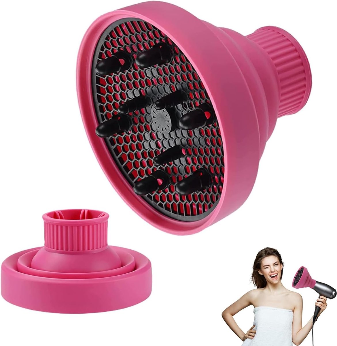 SnelShoppen - Universele Haardroger Diffuser - Opvouwbaar, Verstelbaar, Siliconen, Voor Haardrogers met 1.6-1.9 Inch Mondstuk, 4-5 cm Universele Nozzl