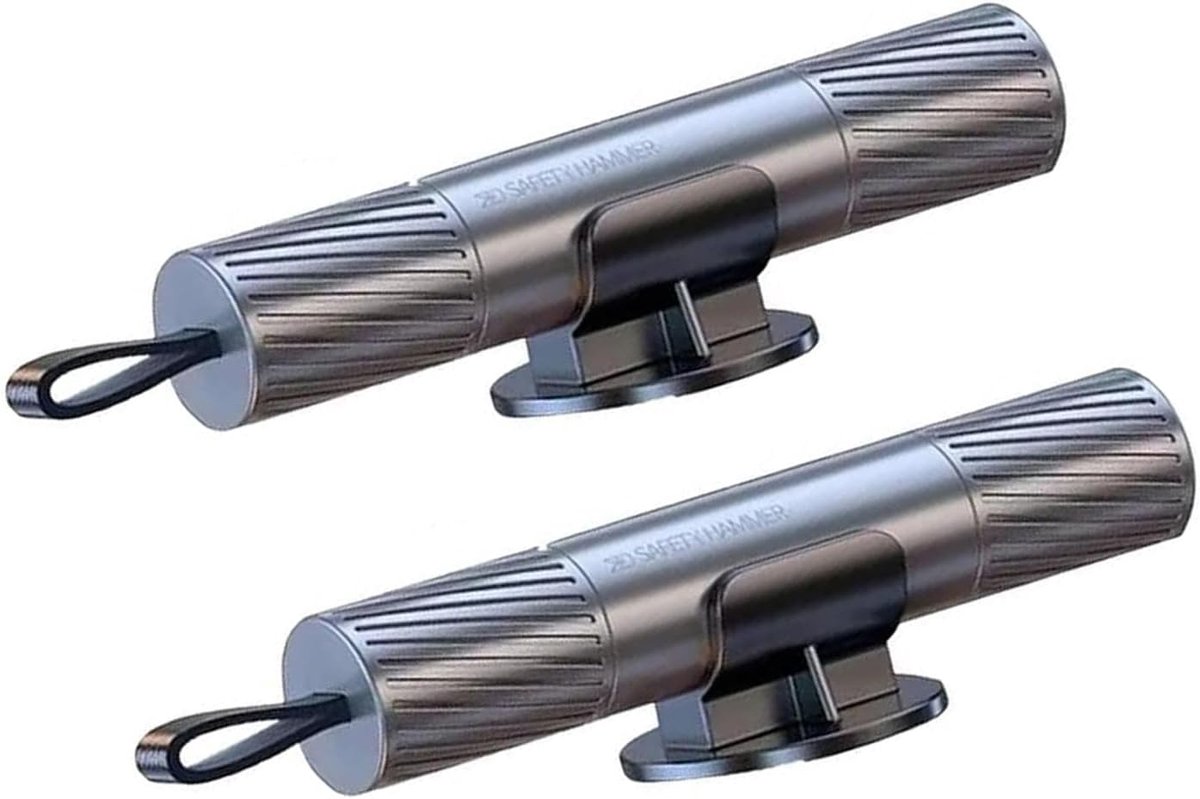 SnelShoppen - 2-in-1 Auto Noodhamer en Veiligheidshamer met Gordelsnijder, Compact en Draagbaar, Ideaal voor Auto Redingssituaties, Zilver, 2 Stuks