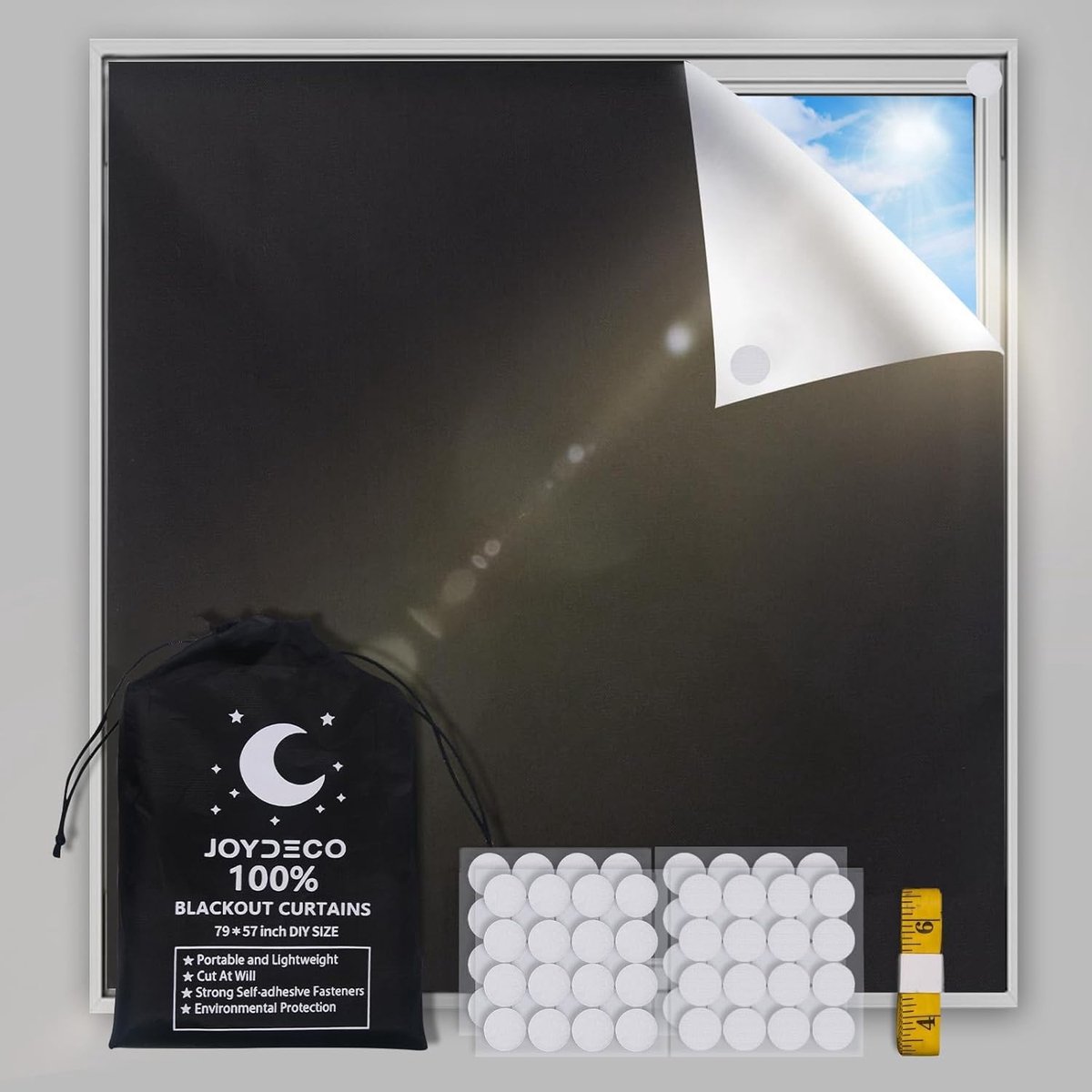 SnelShoppen - Portable Thermal Blackout Rolgordijn 100% Zwart, Geen Boren voor Dakramen, Zolder, Privacy en UV-bescherming