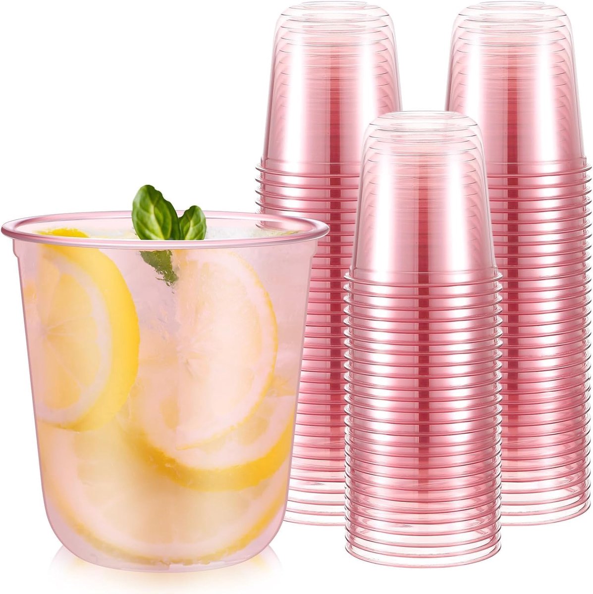 SnelShoppen - 50 Stuks Stepless Plastic Cups 360ml - Herbruikbare Elegante Drinkbekers voor Wijn, Champagne, Cocktails, Bier, Desserts - Transparant R