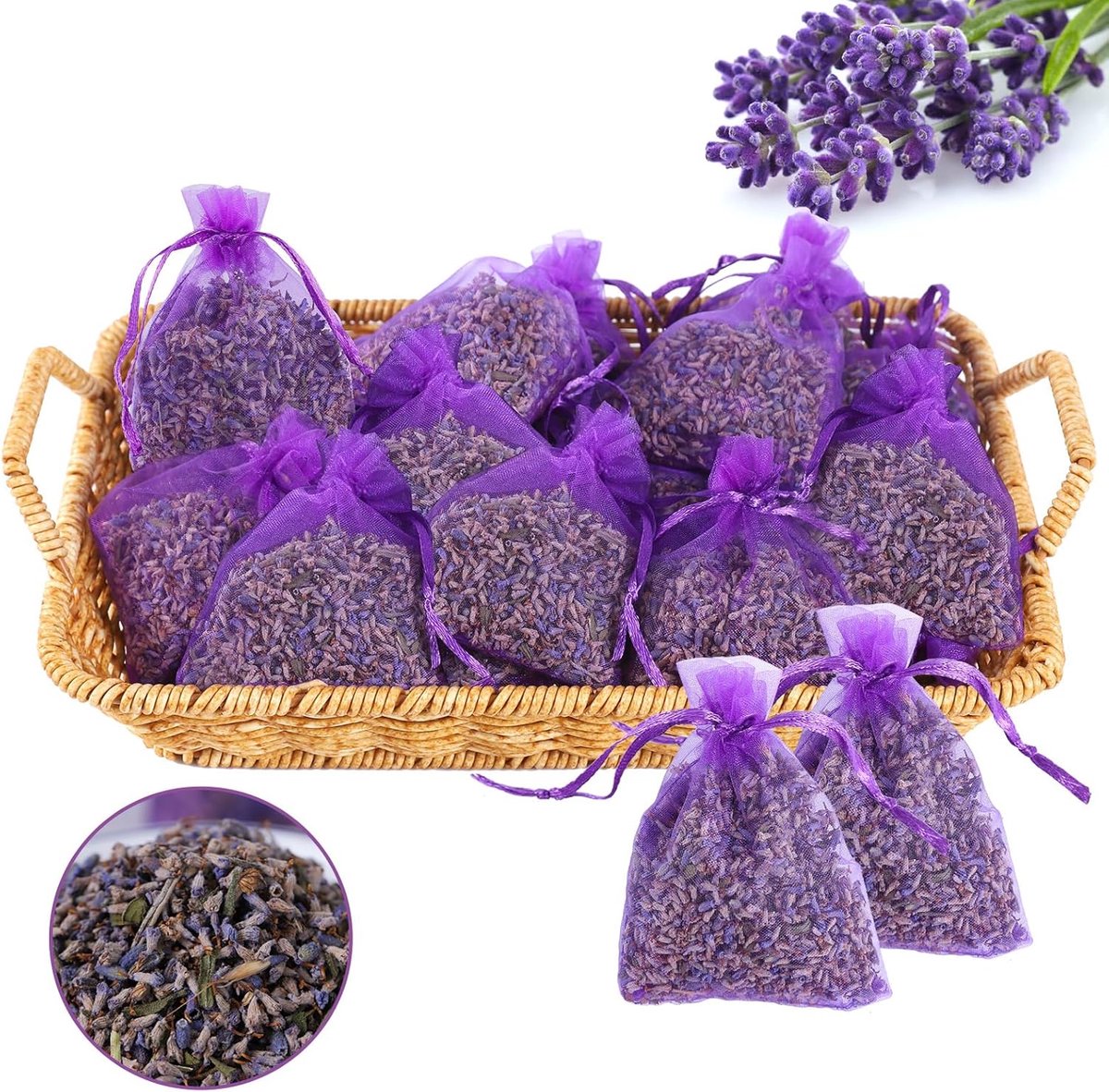 Thijox - Lavendelzakjes voor Garderobekasten - 20x Echte Gedroogde Lavendelbloemen - Natuurlijk Mottenwerend Middel voor Kasten, Laden, Auto's & Kamer