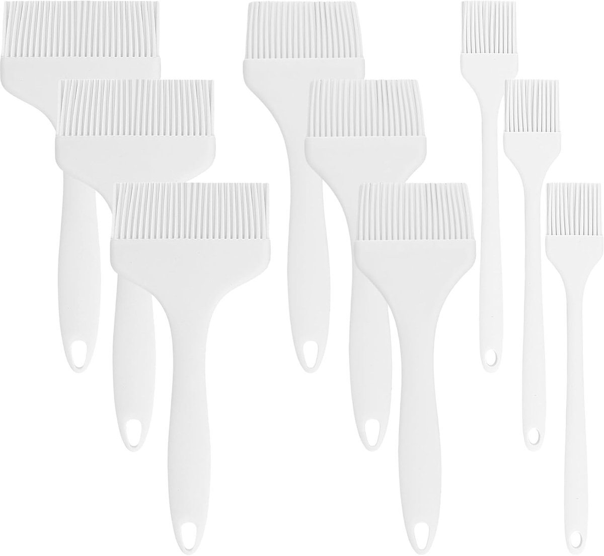 Thijox - 9 Stuks Witte Siliconen Bakkwastenset - Kookkwasten van 21 cm - 3 Maten (3/7/9 cm) - Ideaal voor Bakken, Grillen, Koken, BBQ