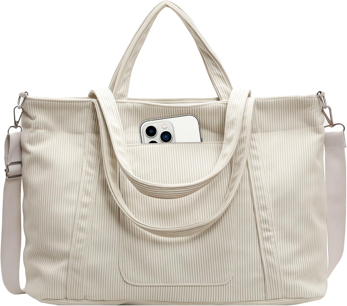 Thijox - Tote Bag van Corduroy voor Dames - Grote Strandtas met Ritssluiting, Shopper Tas, Schoudertas, Reistas, Zomertas voor Werk, Reizen, School, G