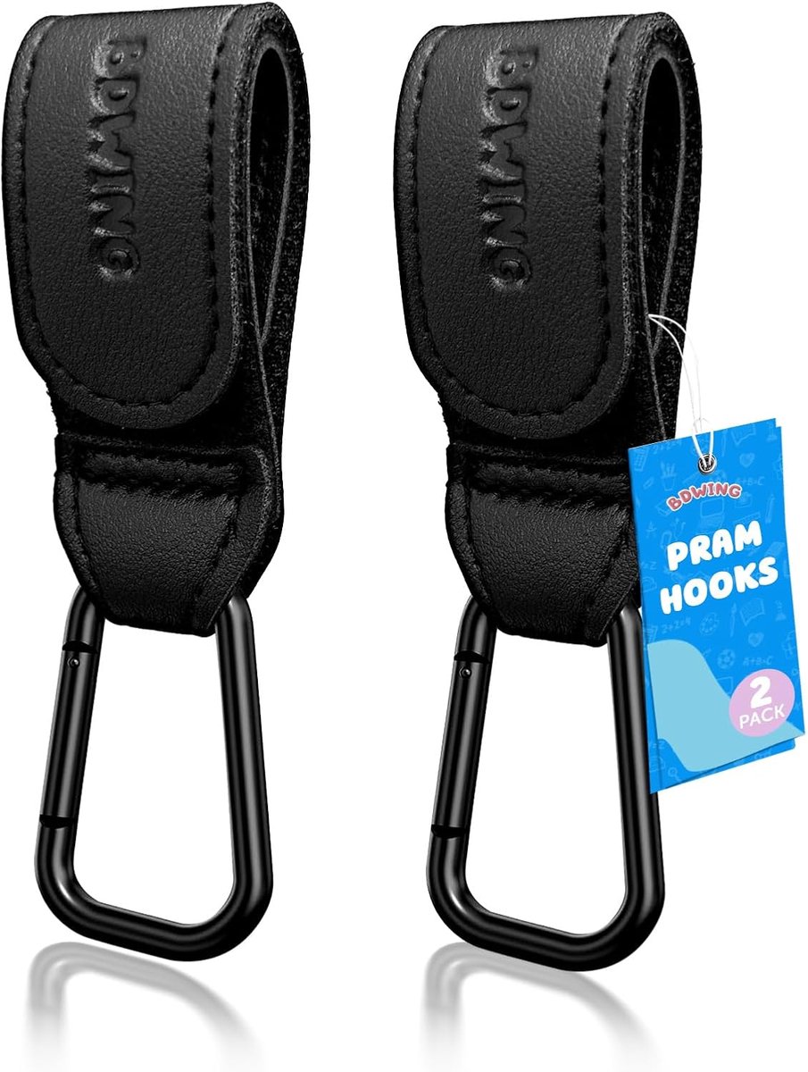 SnelShoppen - 2 Stuks Kinderwagenhaken voor Tassen, Luiertassen, Universele Kinderwagen-Accessoires, Zwart, Versterkt Roestvrijstaal, Tot 20 kg, Voor