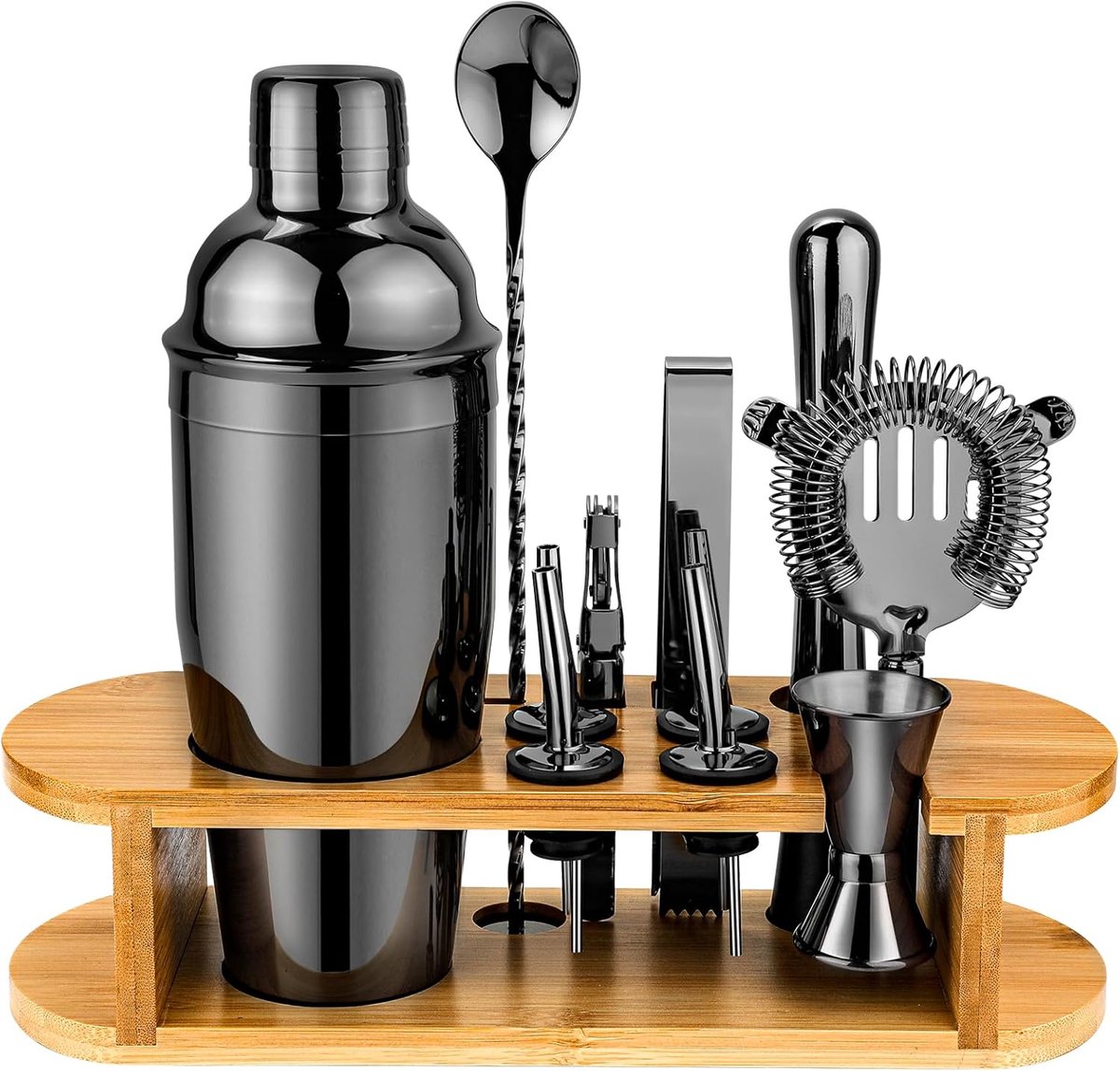 SnelShoppen - Cocktail Shaker Set Bartender met Voet, RVS Mixer Set met Essentiële Accessoires, Professionele Bar Tools voor Thuisbar, Perfecte Cadeau