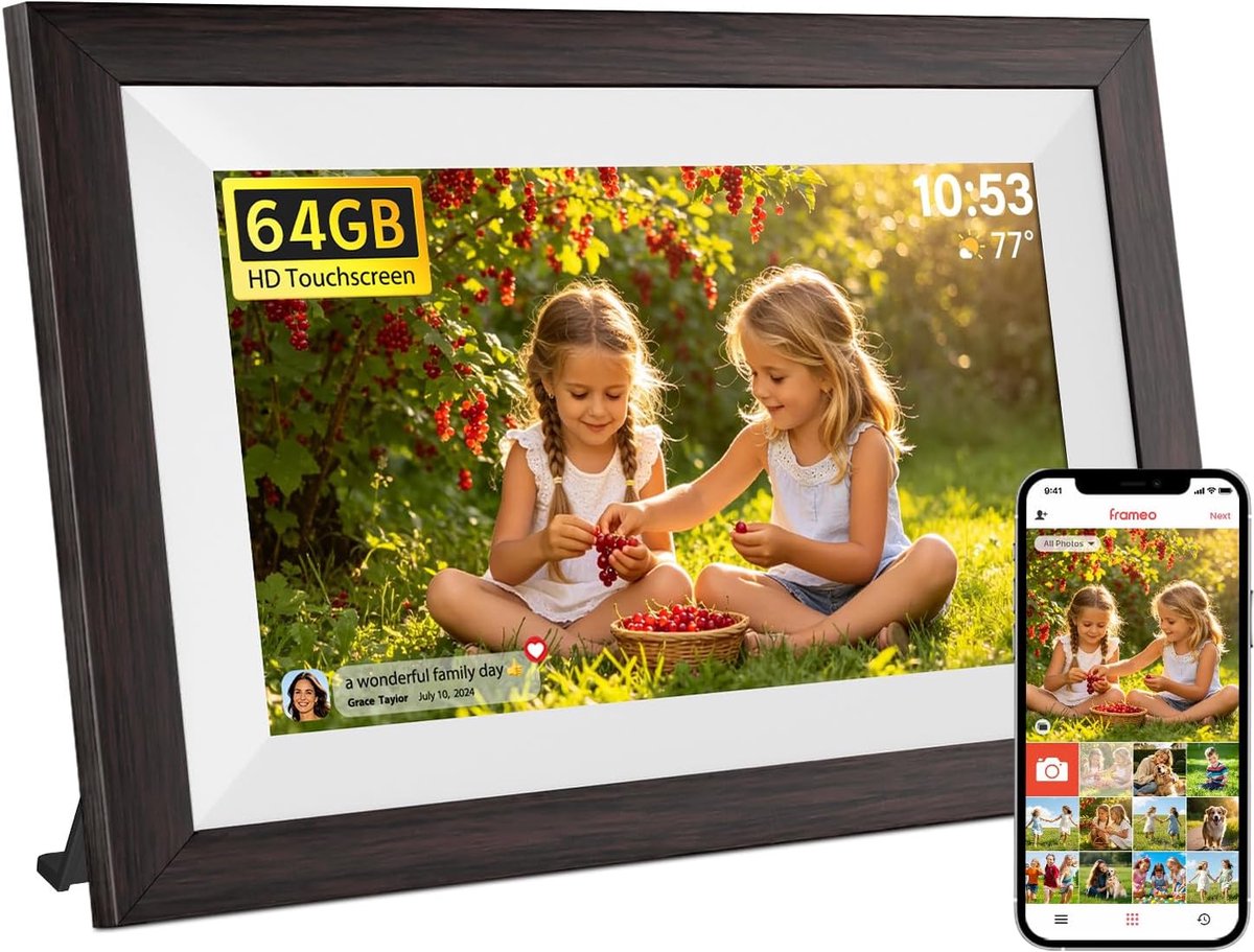 SnelShoppen - Digitale Fotolijst WiFi 10.1 Inch - Elektronisch Foto Frame met 64GB Opslag, HD IPS Touch Screen, Automatische Rotatie, Muurbevestiging