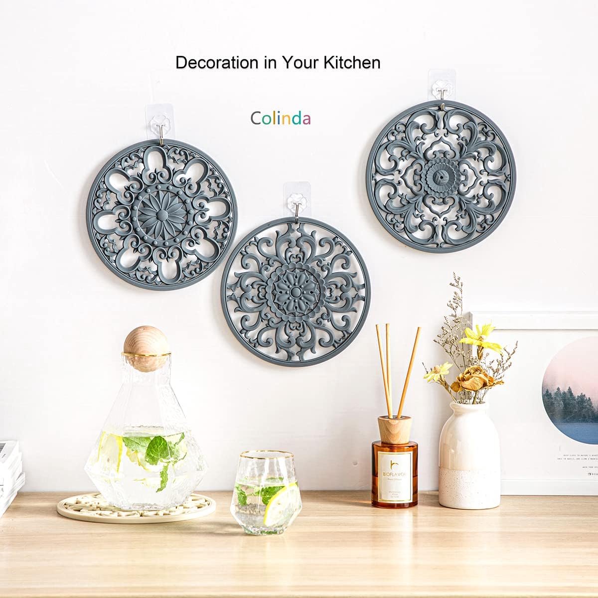 SnelShoppen - Set van 3 Extra Dikke Silicone Coasters voor Heet Eten, Potten en Pannen, Decoratieve Keukenaccessoires, Turquoise, Keuken, Tafel, Feest