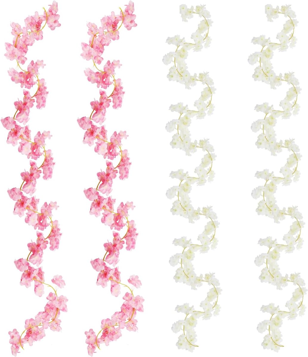 SnelShoppen - 4pcs Kunstbloemen Kersenbloesem Krans Decoratie - Kunstmatige Bloemen Wreaths - 6ft Lange Roze Vines voor Bruiloft, Tuin, Feest en Kamer