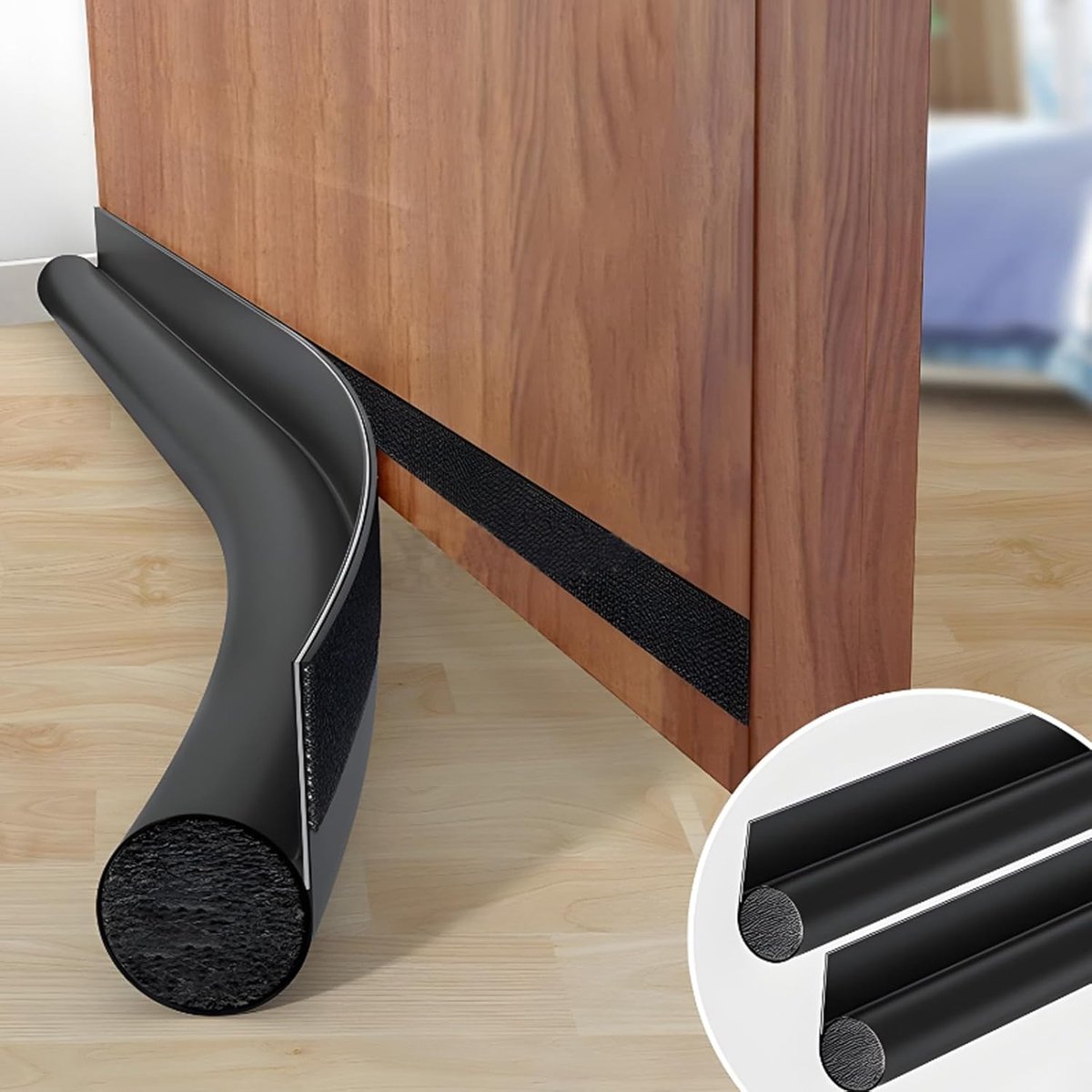 Tochtstrip Deuren - Windstopper - Energie Besparen - Op Maat Te Knippen - 2x 96 cm - Zwart