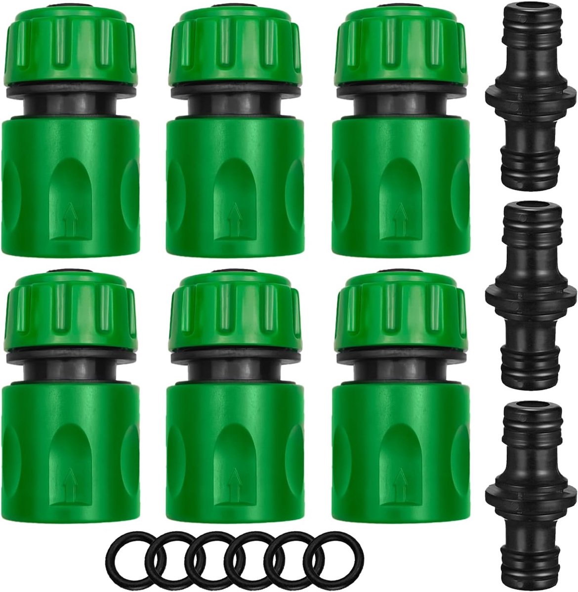 SnelShoppen - Tuinslang Koppeling 1/2 Inch 9 Stuks Slangverbinder Kit Joints Verlengconnector Plastic 2-Weg Koppeling voor Tuin en Thuis Waterkraan