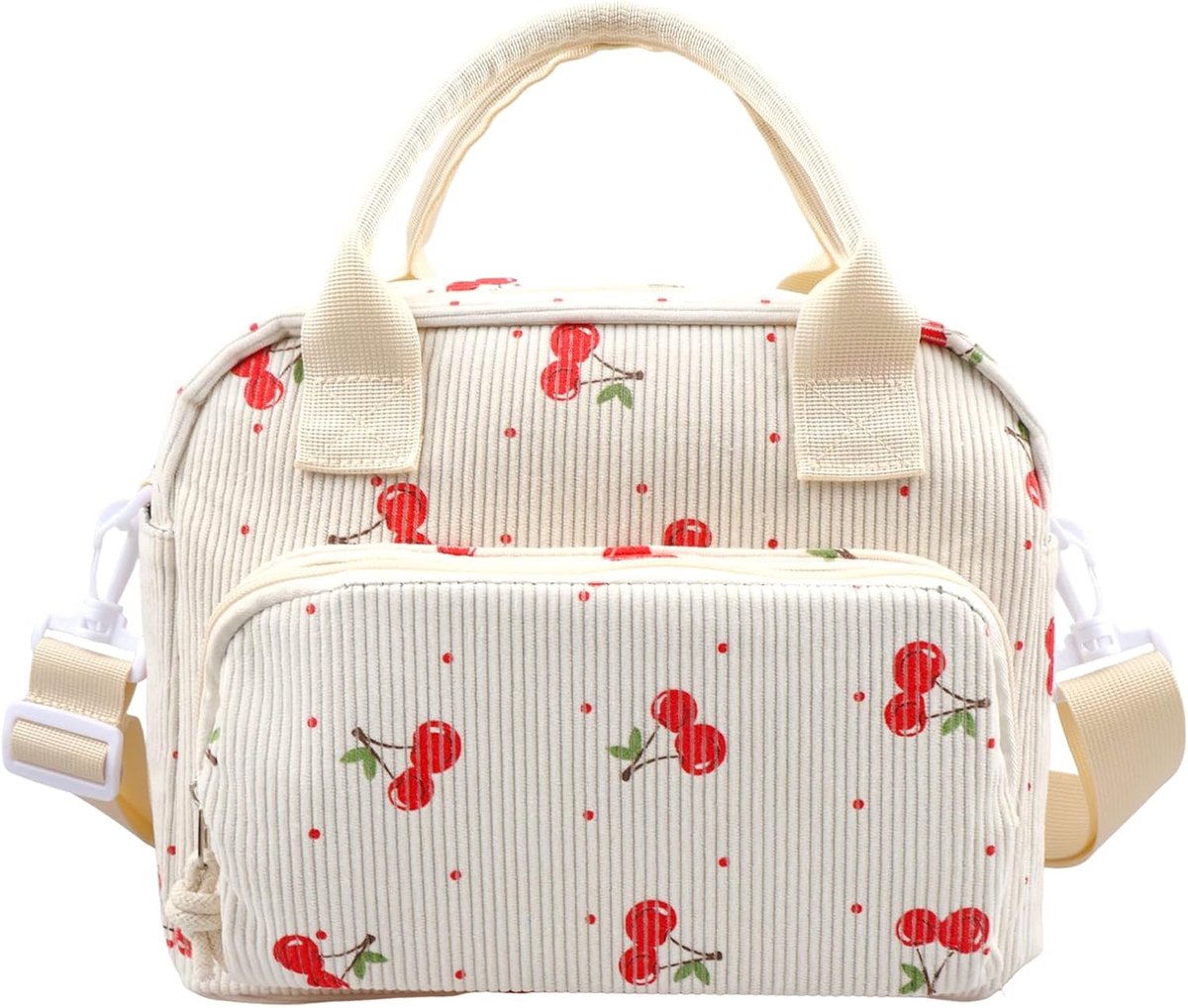 SnelShoppen - Cooler Bag 10 Liter Vouwbare Koeltas met Kersenprint – Ideaal voor Lunch, Reis en Werk – Geïsoleerde Thermische Tas voor Mannen, Vrouwen