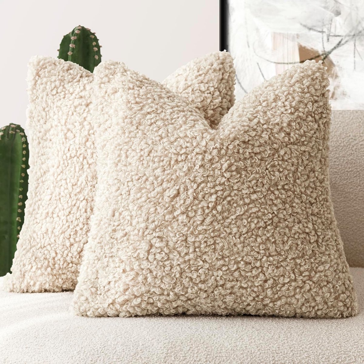 SnelShoppen - 2 Stuks Faux Fur Sierkussen 45x45cm - Decoratieve Sherpa Kussens - Fluffy Accent Kussens - Zacht Schapenvacht Kussen voor Bed, Bank en W