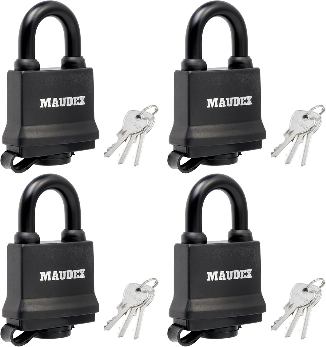 SnelShoppen - Set van 4 Hangsloten met 12 Sleutels - Weerbestendig, Robuust Staal, Duurzame Rubber Ring met PVC Hoes voor Poorten, Schuren en Garages