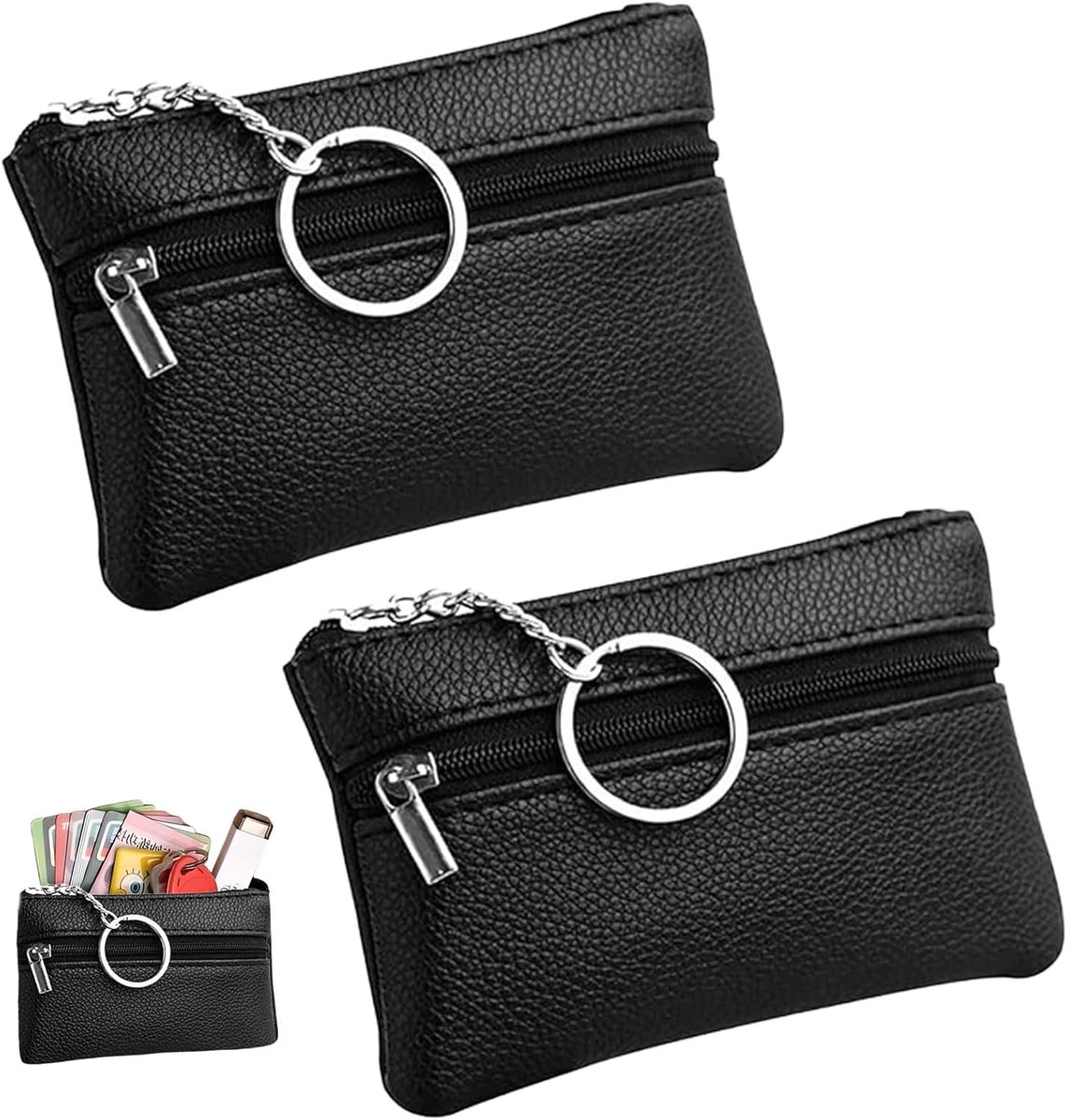 SnelShoppen - Pack van 2 Sleuteltassen, Sleutelbinders, Leren Sleuteltas, Waterdichte Tas voor Sleutels, Munten en Kleine Voorwerpen - Zwart, Unisex
