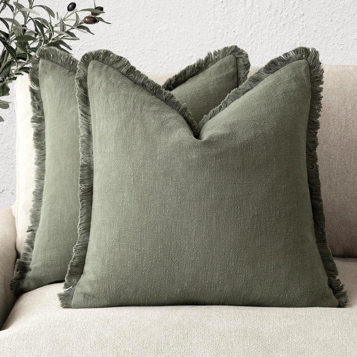 SnelShoppen - Set van 2 Decoratieve Kussenslopen van Linnen met Franje voor Boho en Farmhouse Interieur - Zachte Kussenslopen voor Sofa en Bed - 50 x