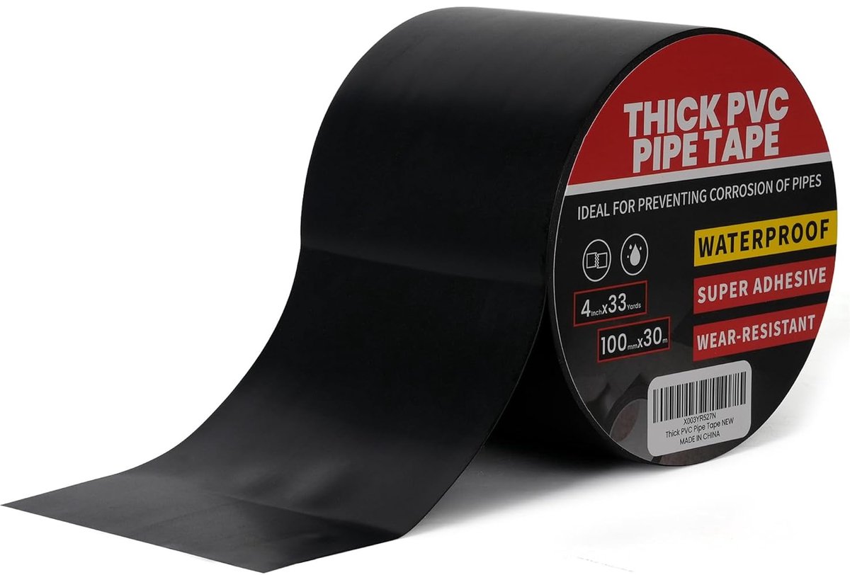 SnelShoppen - Isolatietape Zwart, Zelfklevende PVC Tape, Waterdichte Corrosiebescherming 100mm x 30m, Sterke Verpakkingstape voor Badkamers en Tuinpro