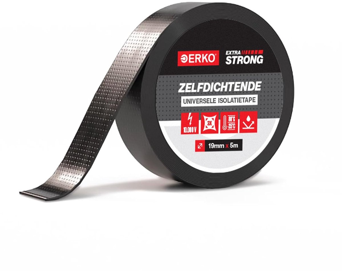 SnelShoppen - Zelfklevende Isolatietape Zwart, Universele Reparatietape voor Buizen, Kabels, Gereedschap, Sanitair, Elastisch Rubber, 5m x 19mm x 0.75