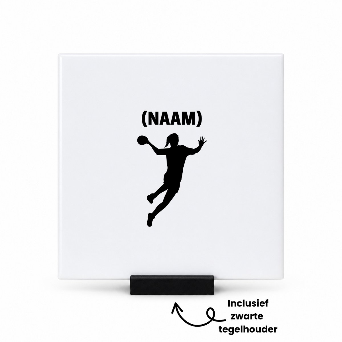 Hacebo Handbal met eigen naam - tegeltje met tegelhouder - Handbal - Handbalster - tegeltjes met tekst - Sport - spreuktegels - 10.8x10.8 CM Wit