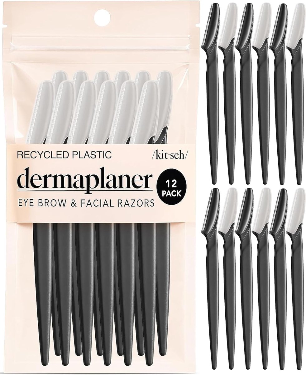 SnelShoppen - Kitsch Dermaplaning Tool - Gezichtsmes voor Vrouwen en Mannen, Wenkbrauwtrimmer, Gezichtsraser, Harenverwijderaar, Dermaplane Mes, 12 St