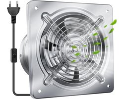 Afzuigventilator 200 mm – Stille Badkamerventilator – 980 m³/u Luchtafvoer – RVS – Wand- en Plafondmontage – 7 Bladen