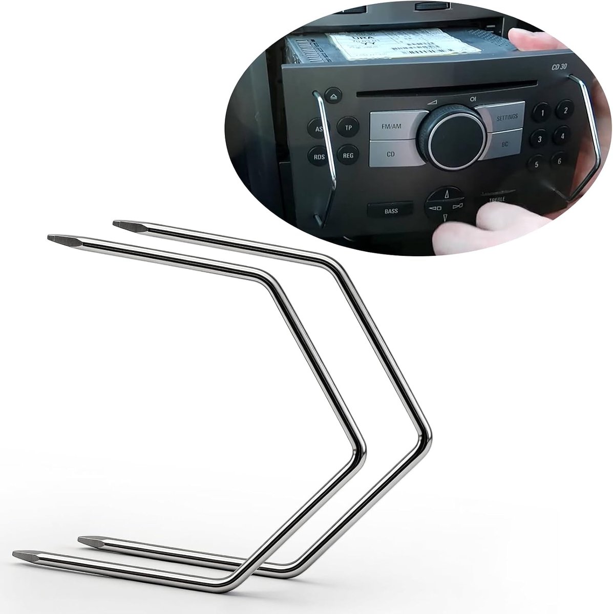 SnelShoppen - Radio demontagegereedschap voor autoradio's - Dubbel-DIN uitbouwgereedschap - Metalen beugels - Geschikt voor Opel Astra, Meriva, Corsa
