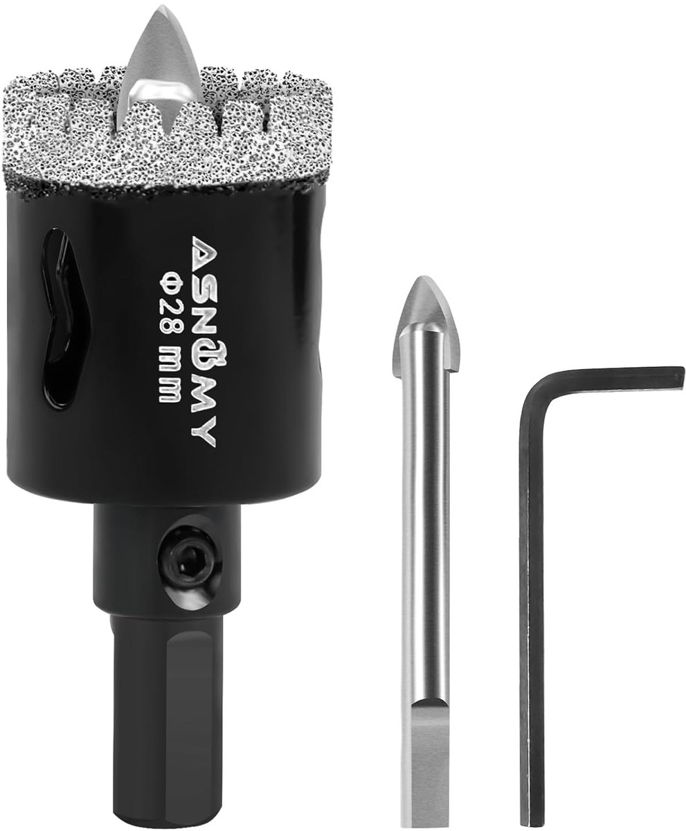 SnelShoppen - Diamond Hole Saw Set 28 mm met Centering Drill - Toothed Diamond Drill Bit voor Glas, Tegels, Porselein, Graniet en Steen - Hoogwaardige