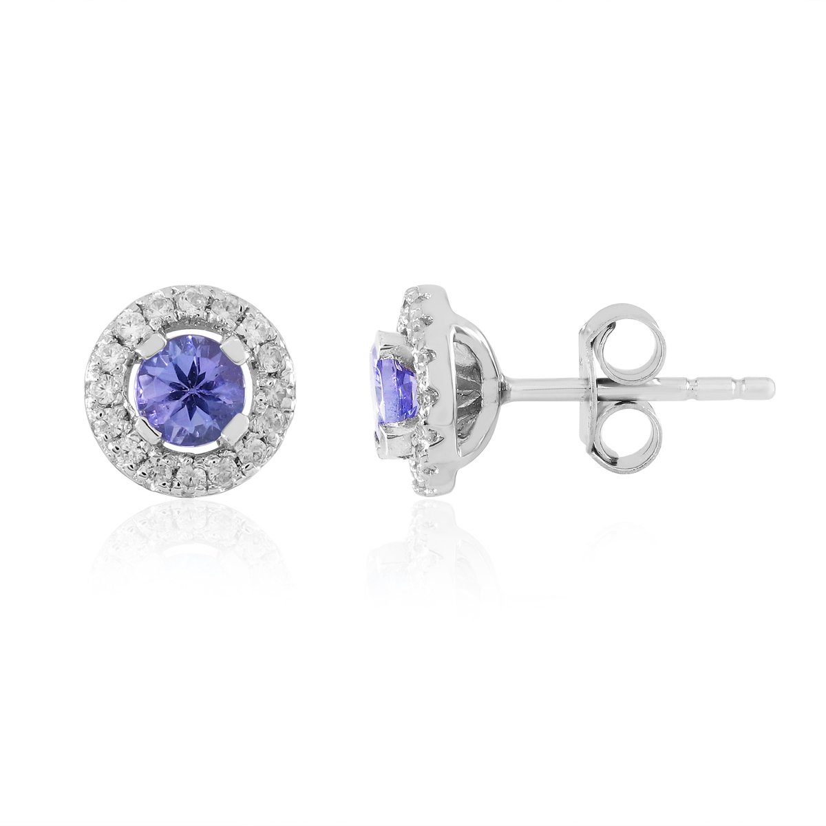 Cavill - Elegante Zilveren Oorbellen - 925 Sterling Zilver Platina Verguld - 0,55 Ct Tanzaniet Rondgeslepen - Luxe Dames Oorbellen Met Zirkonen