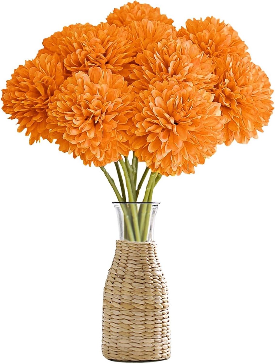 Kunsthortensia bloemen - Zijden bloemen - Decoratie aanbrengen - Realistisch design - 12 stuks - Oranje