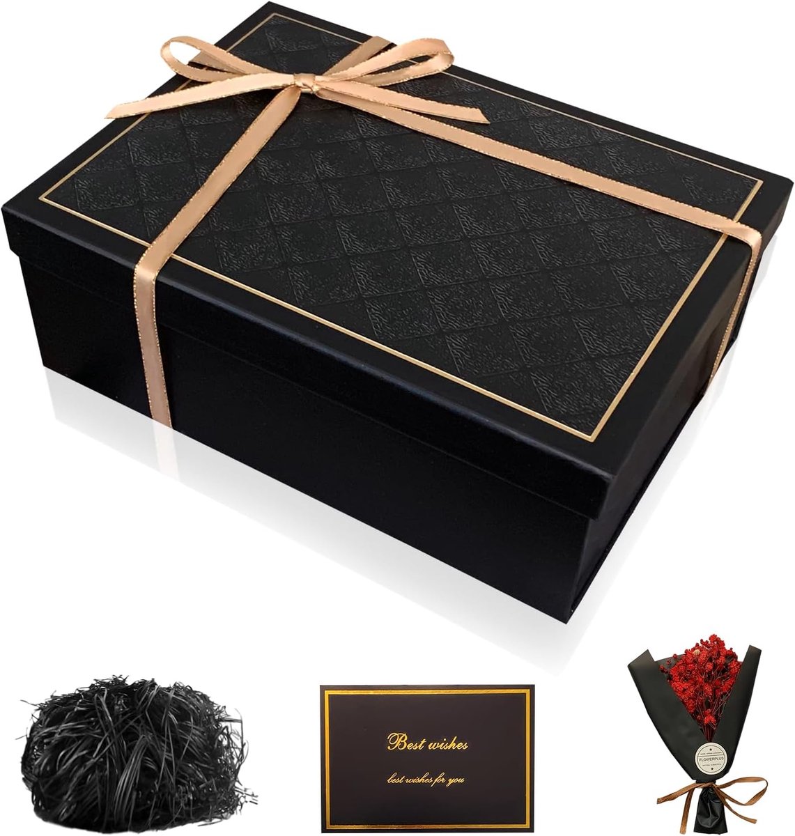 SnelShoppen - Vouwbare Geschenkdoos met Deksel 24,5x17x8,5 cm - Rechthoekige Cadeaudoos voor Verjaardagen, Bruiloften en Feestdagen - Inclusief Vulmat