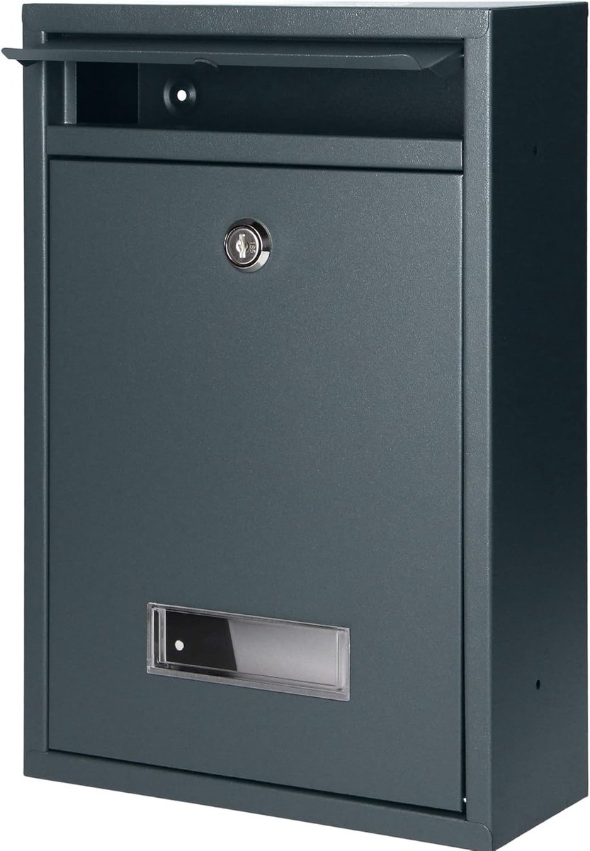 SnelShoppen - Brievenbus Outdoor Mailbox Roestvrij Staal Antraciet met Identificatieplaatje en Sleutel - Compacte Brievenbus voor A5 Post, Geschikt vo