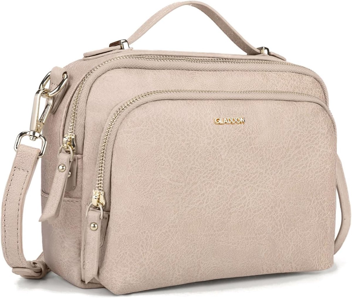 SnelShoppen - Dames Schoudertas Crossbody Bag met 3 Ruime Vakken, PU-leer Handtas met Verstelbare en Afneembare Schouderriem, Modieus Accessoire voor