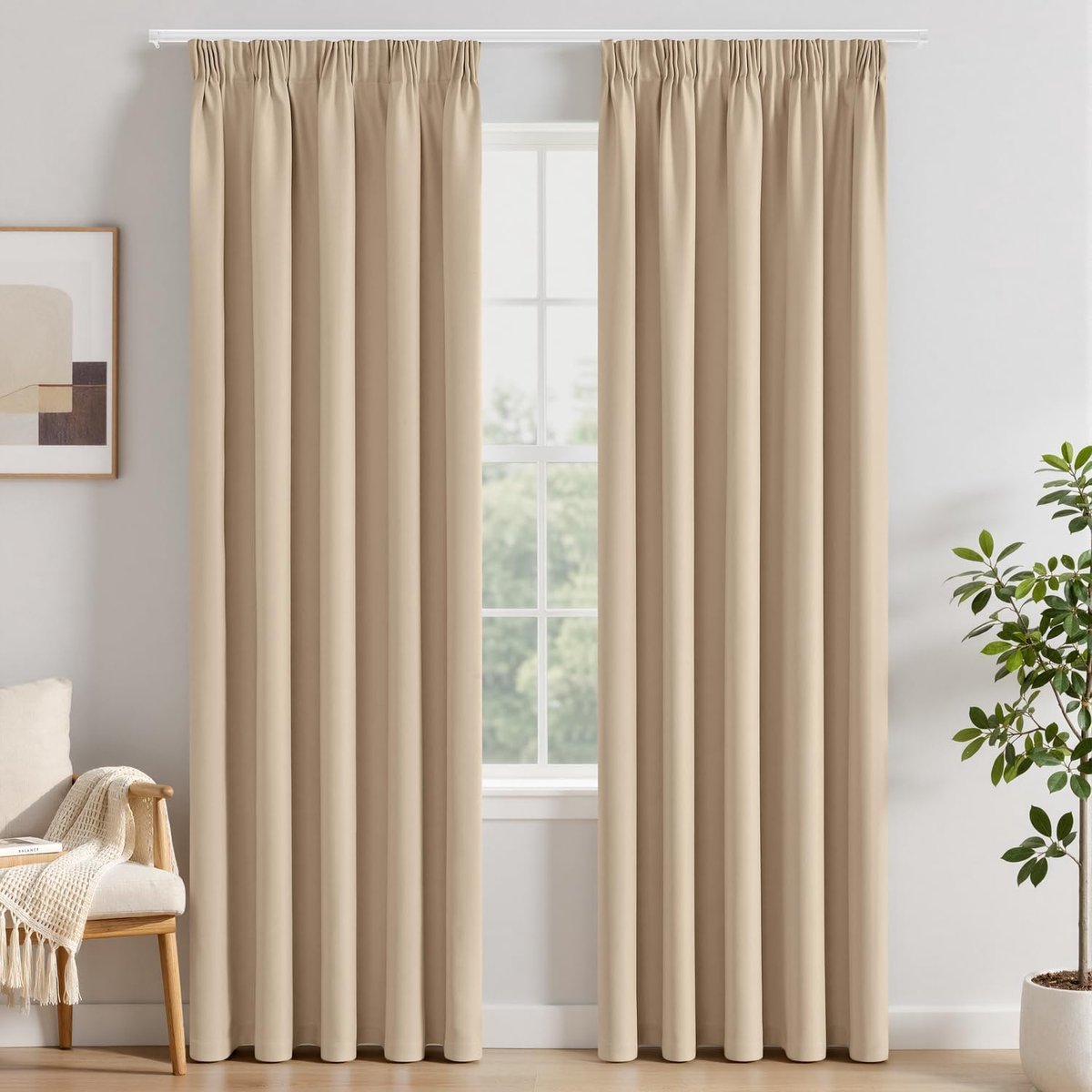 SnelShoppen - Verduisteringsgordijnen Donkerbeige 225 cm - Set van 2 Thermogordijnen met Plooiband - Ondoorzichtig voor Woonkamer en Slaapkamer - 225