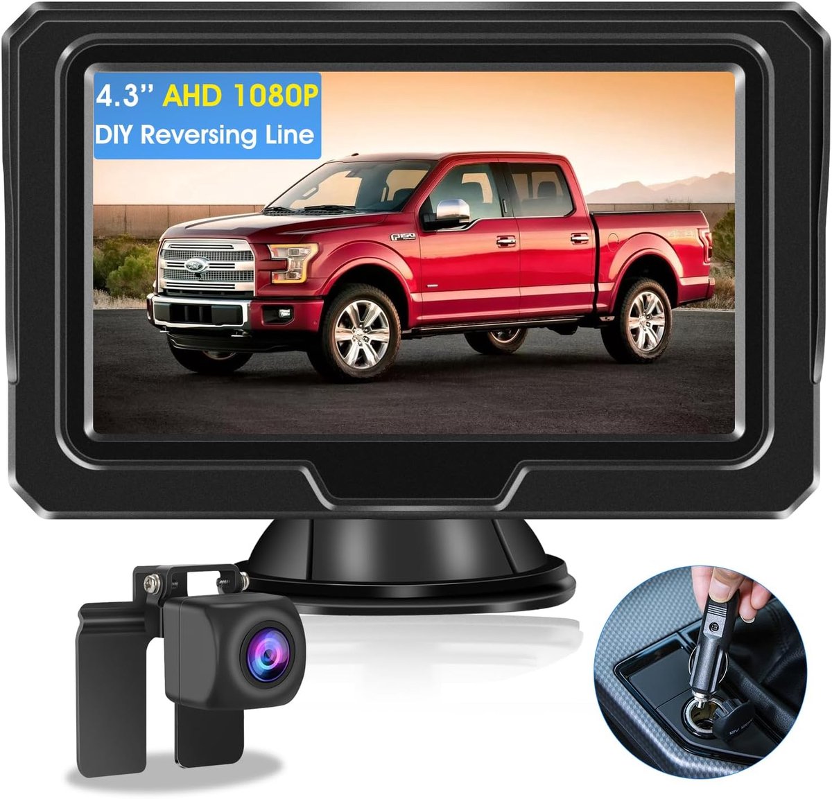 SnelShoppen - Auto Achteruitrijcamera Met Monitor AHD 1080P - 4,3" LCD Monitor IP68 Waterdicht Nachtzicht 140° Wijde Hoek Voor Auto Camper Vrachtwagen