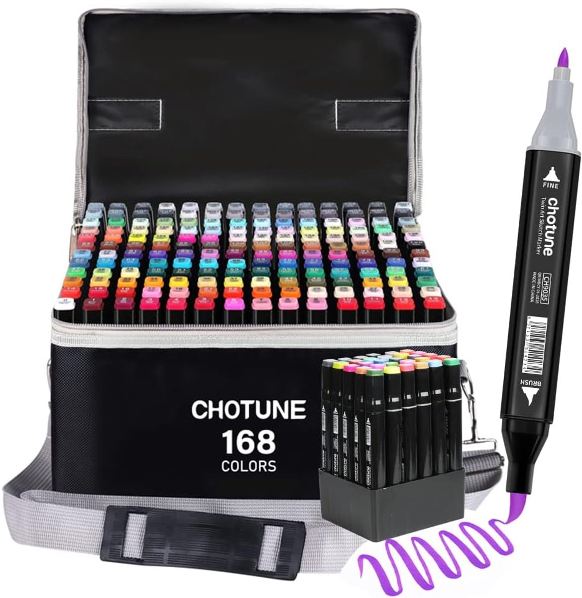 SnelShoppen - Alcohol Markers Set 168 Kleuren Dubbel Getipte Borstel & Fijne Schetsmarker - Perfect voor Schetsen en Illustraties - Zachte Borstels, G
