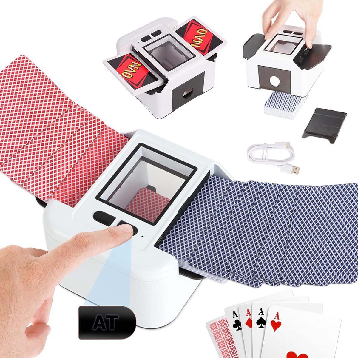 SnelShoppen - Oplaadbare Automatische Kaartenschudder voor 1-2 Decks, Elektrische Kaartenschudmachine voor Poker, Blackjack en Texas Hold'em, Snelle e