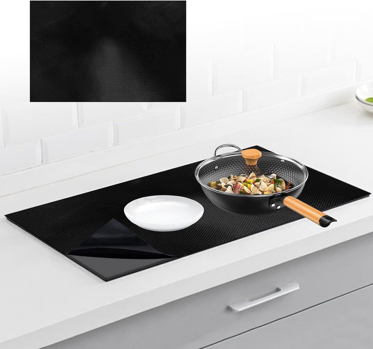 SnelShoppen - 52 x 80 cm Inductiekookplaat Beschermmat, Antislip Siliconen Mat (Magnetisch), Herbruikbaar, Hittebestendig, Zwart voor Keuken