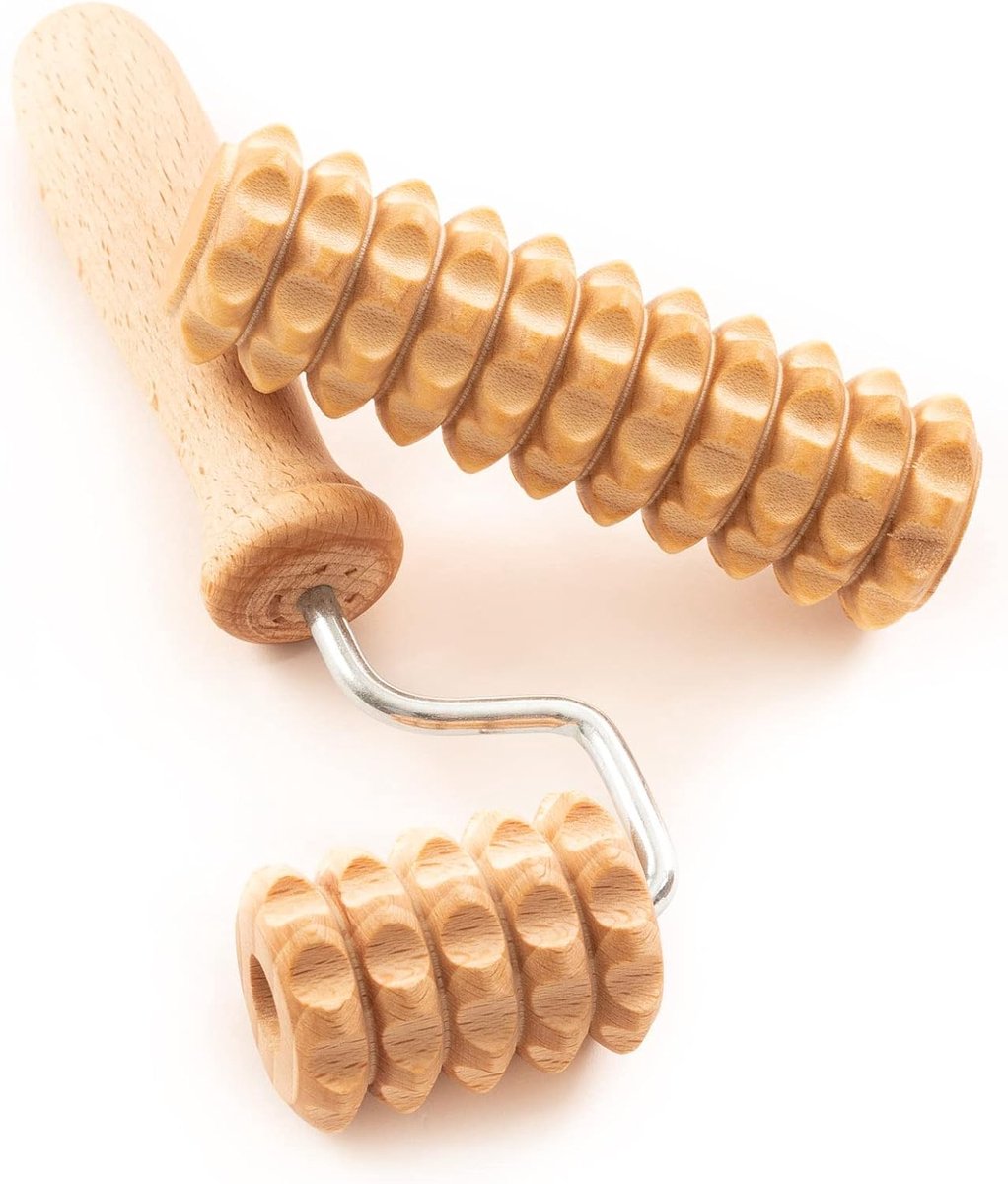 SnelShoppen - Gezichtsmassager Gezicht Nek Schouder Massageapparaat - Maderotherapie Houten Roller Set van 2 - Handvat - Verbeter Doorbloeding - Ontsp