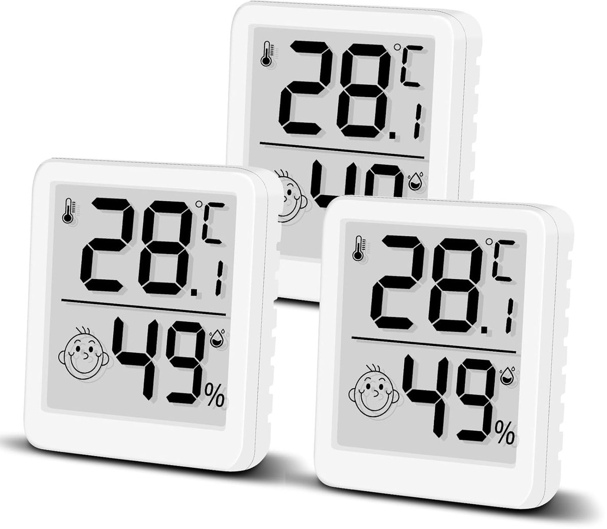 SnelShoppen - 3x Digitale Hygrometer Thermometer met Smiley LCD Vochtmeter voor Binnen - Nauwkeurige Temperatuursensor Mini Luchtvochtigheidsmeter voo