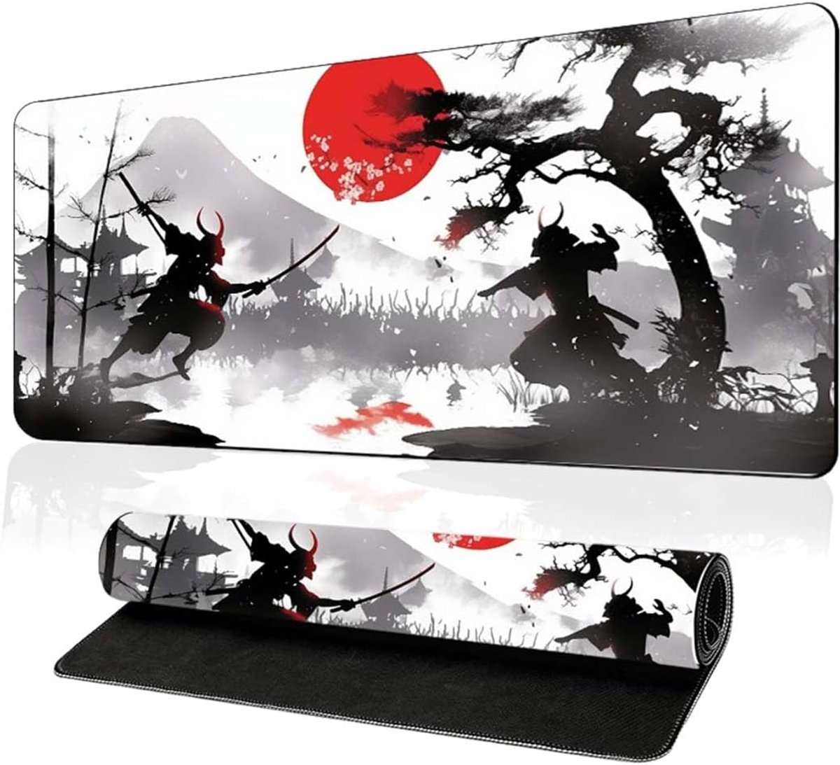SnelShoppen - Muismat XL Gaming Pad 80x30 cm, Zwart-Wit-Rood Design, Waterdicht, Antislip, Genaaide Randen, Perfect voor PC, Macbook, Laptop, Gaming e