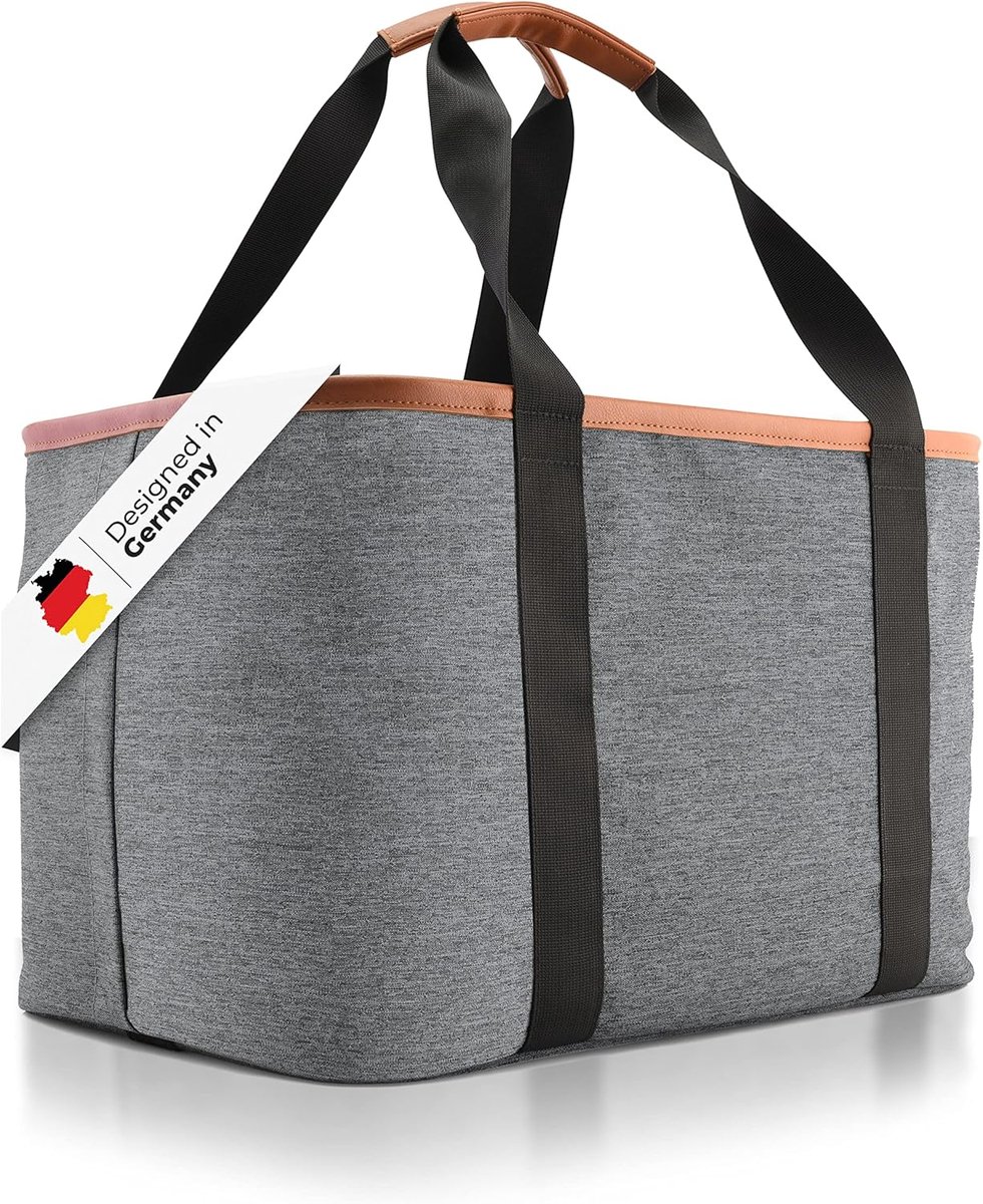 SnelShoppen - Premium Boodschappenmand Opvouwbaar 30 L - Elegante Shopper met PU-Lederen Handvat - Ideaal voor Picknick, Camping en Dagelijkse Boodsch