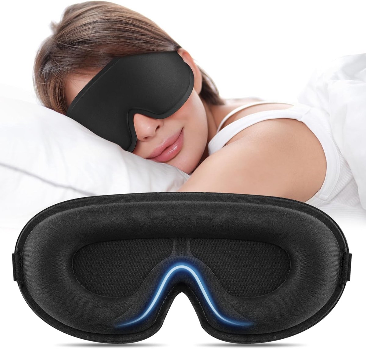 SnelShoppen - 3D Slaapmasker voor Zijslapers - Verstelbaar Elastiek - Lichtblokkerend en Ademend Oogmasker - Perfect voor Reizen, Kantoor, Yoga - Zwar